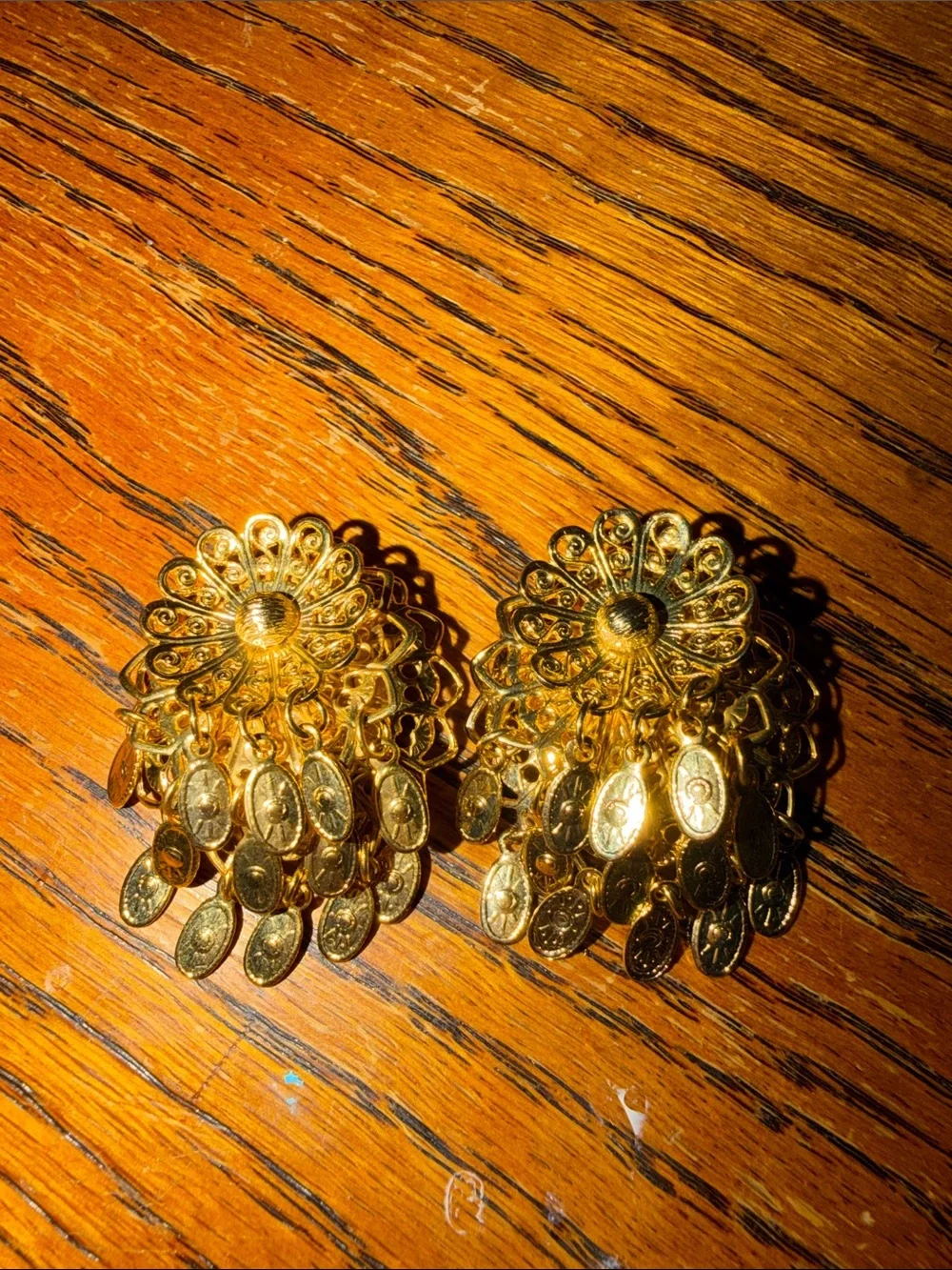 Gold Filigree Coin Drop Statement Earrings